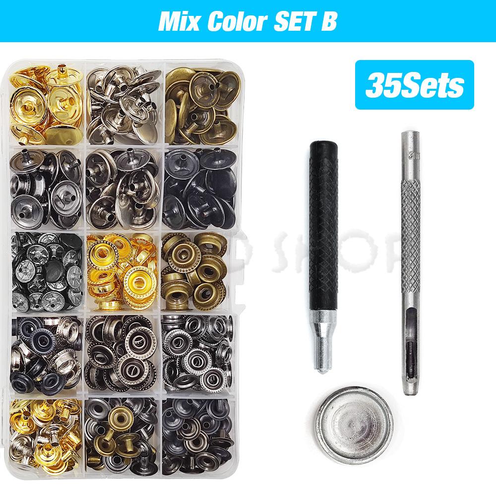 25Sets Metal Snaps Button Snap Fasteners Press Studs With 4 Installation Tools Kit For Clothes Garment Bags Shoes Leathercraft