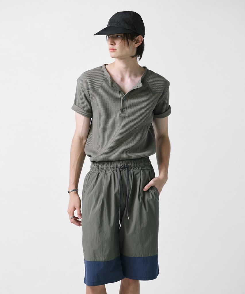 SSY Color Block Elastic Waist Half Nylon Pants Khaki