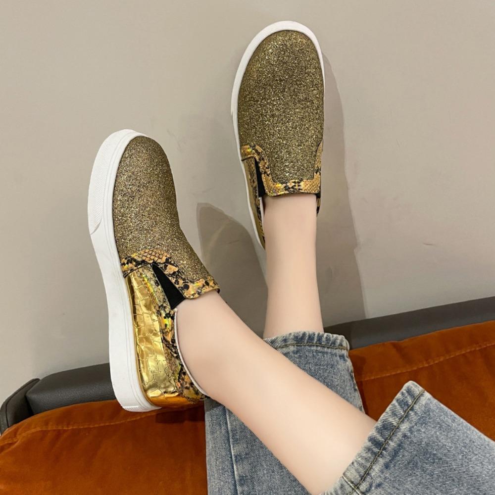 Sequin Flat Shoes Women's Sports Shoes Round Toe Shallow Mouth Sleeve Vulcanized Single Shoes Zapatos De Mujer Size 36-43