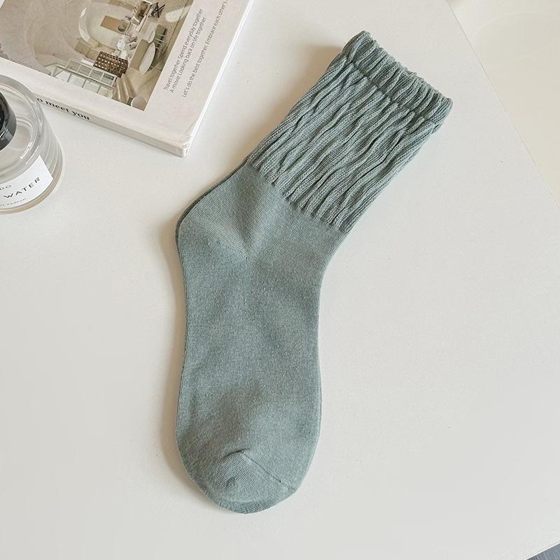 Female Spring and Autumn Pure Color Sweet Bubble Mouth Loose Tube Cotton Socks