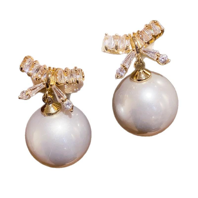 Gold-Plated Vintage Bow Pearl Earrings - Luxury Niche Design Stud Jewelry