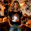 Women's fashion V-neck casual Halloween printed short-sleeved top