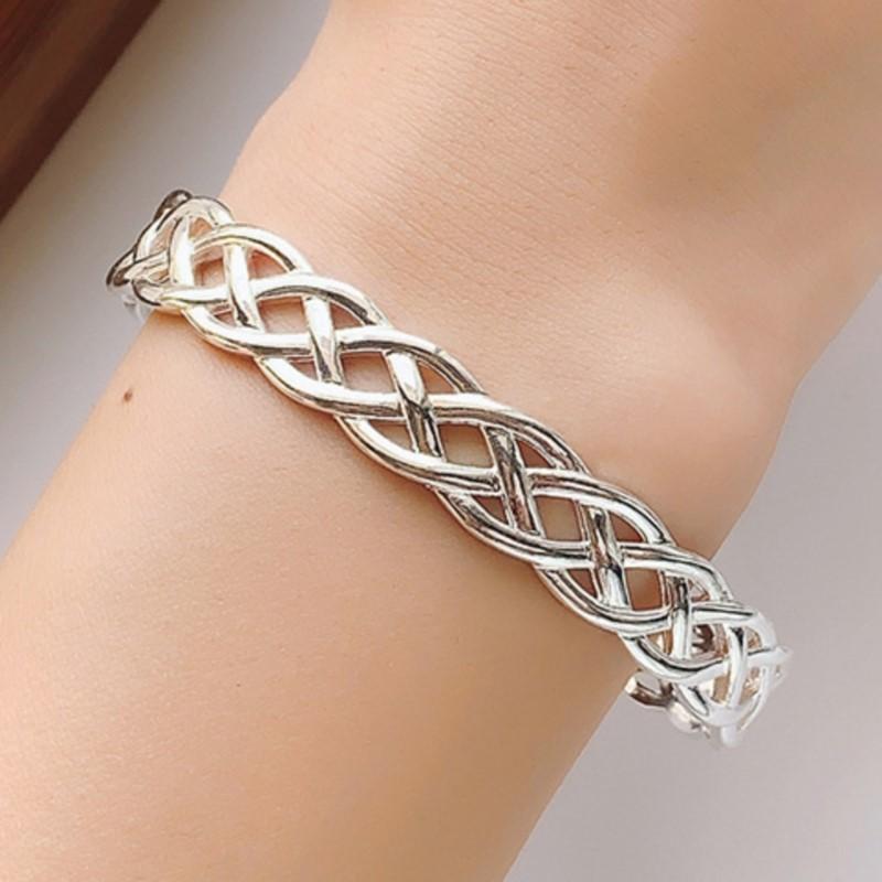 PANJBJ 925 Sterling Silver Crossing Bracelet for Women Versatile Retro Trend Hollow Out Weave Punk Jewelry Gift Dropshipping