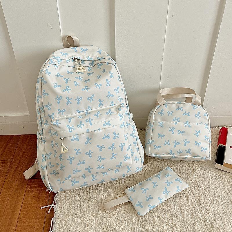 Cute Japanese School Girl Bowknot 3-Piece Backpack Set, Korean Harajuku Style, Large Capacity Casual Bookbag for Teens