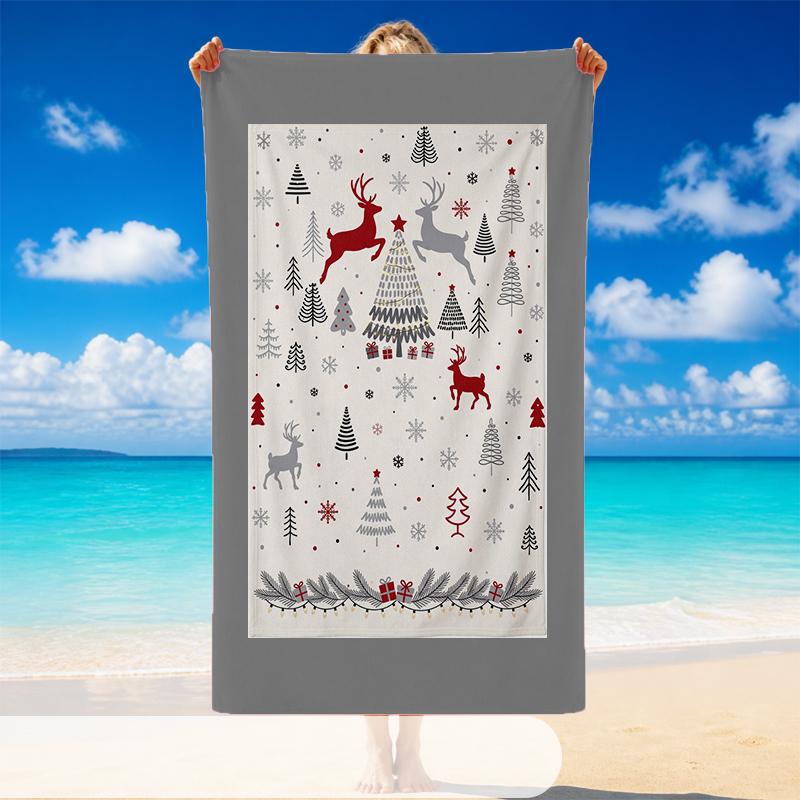 Christmas Printed Beach Towel Soft Quick Dry For Indoor Outdoor Home Use Holiday Gift