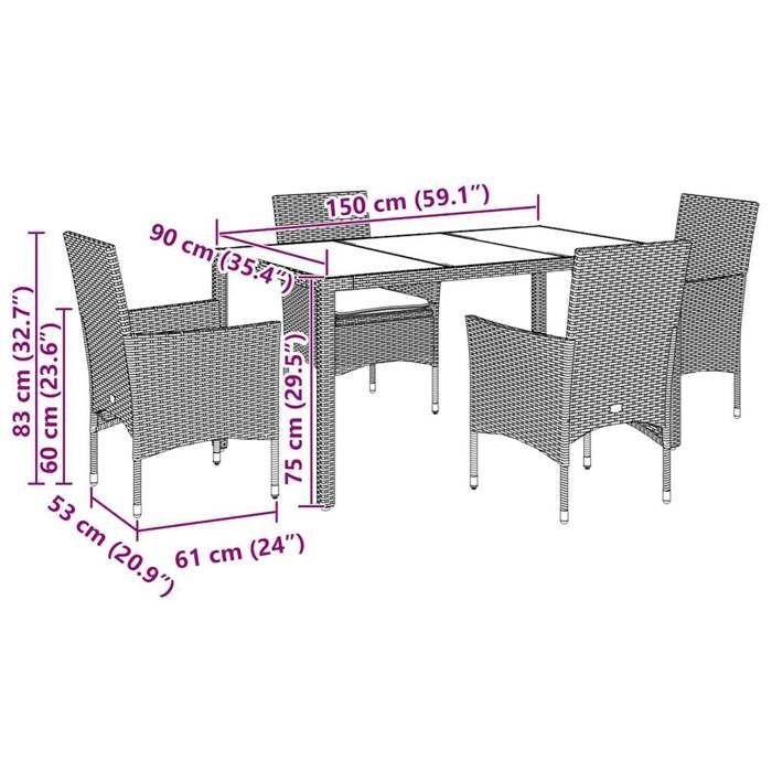 VidaXL Garden Dining Set with Cushions 5 Pcs Rattan and Glass 3278575