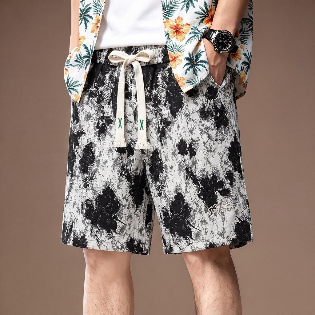 High-end American Trend Full of Printed Ice Silk Cool Shorts Men's Summer Thin Casual Vacation Beach Pants