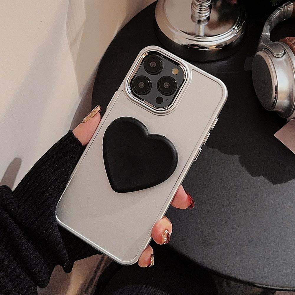 Black heart-shaped stand17promax iPhone Case iphone16Advanced Sense11Applicable12Electroplating15Soft
