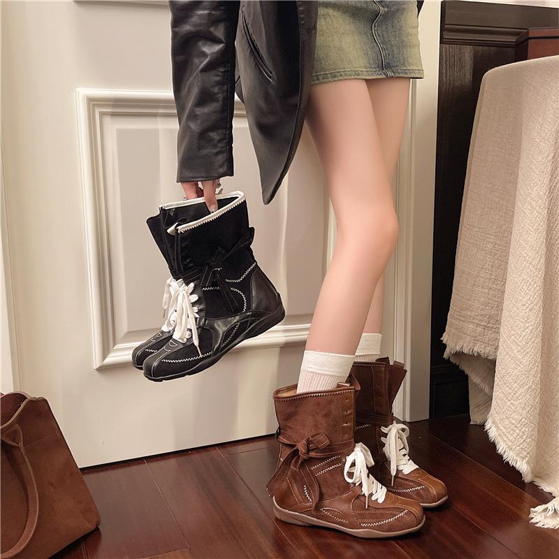 Casual retro versatile inner heightening Martin boots women's British round head lace-up sports boots short boots boxing boots German training boots