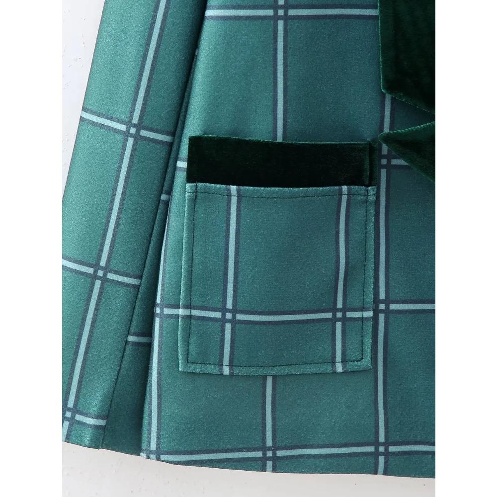 Spring and Autumn New Product Women's Fashion Simple Velvet Splice Embroidered Fabric Patch Long Sleeved Loose Suit Coat