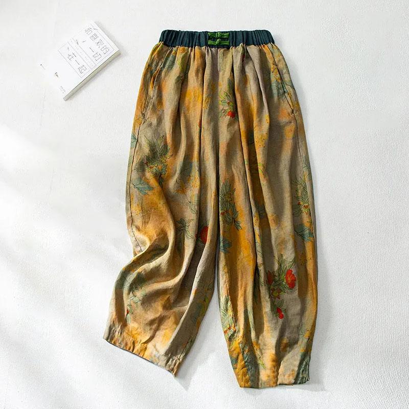 Cotton Pants Summer Women Plus Size Loose Pajama Pants Versatile Casual High-waisted Wide-leg Linen Pants