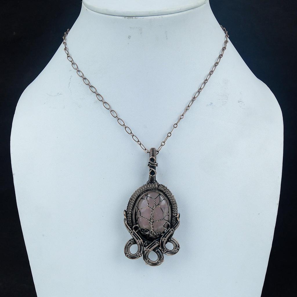 Rose Quartz Jewelry, 999 Copper Wire Wrapped Pendant Handmade Gemstone Jewelry, Gifts For Wife Brand New Pendant
