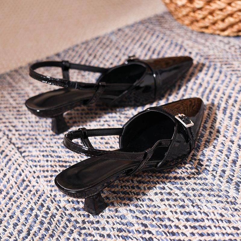 Pointed Toe Buckle Strap Ladies Sandals Solid Shallow Fashion Sexy Party Slingbacks 2025 Summer High Heeled Shoes Woman