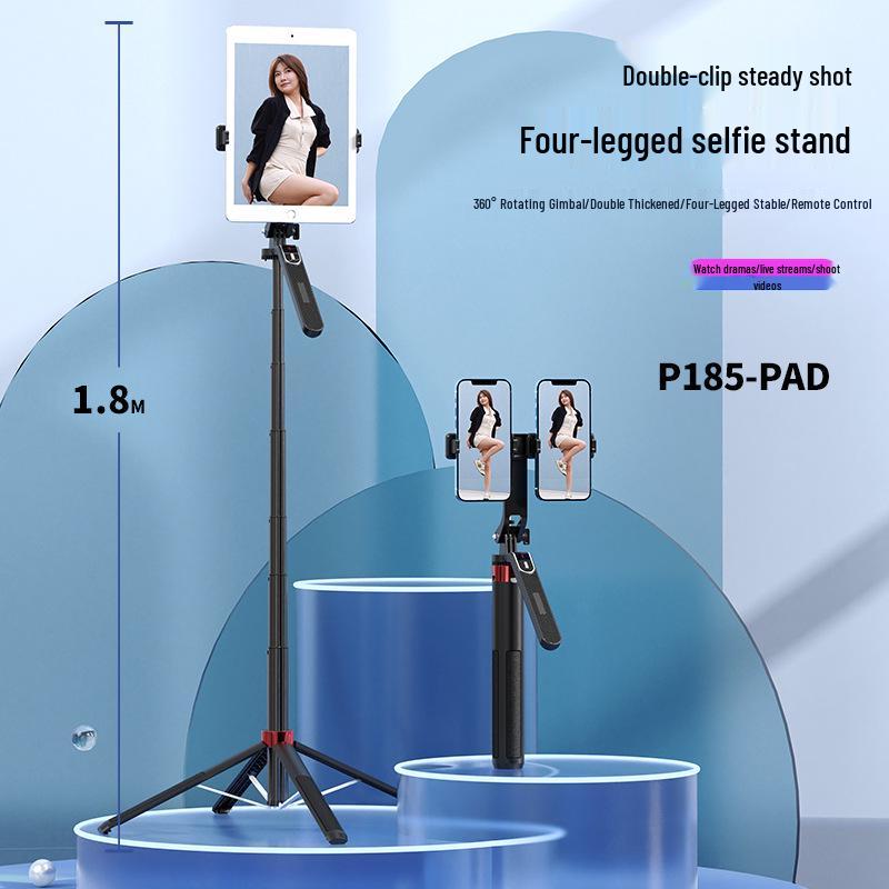 1.8m Aluminum Tripod & Bluetooth Selfie Stick for Universal Mobile Phones - Floor Stand & Handheld Stabilizer for Live Streaming.
