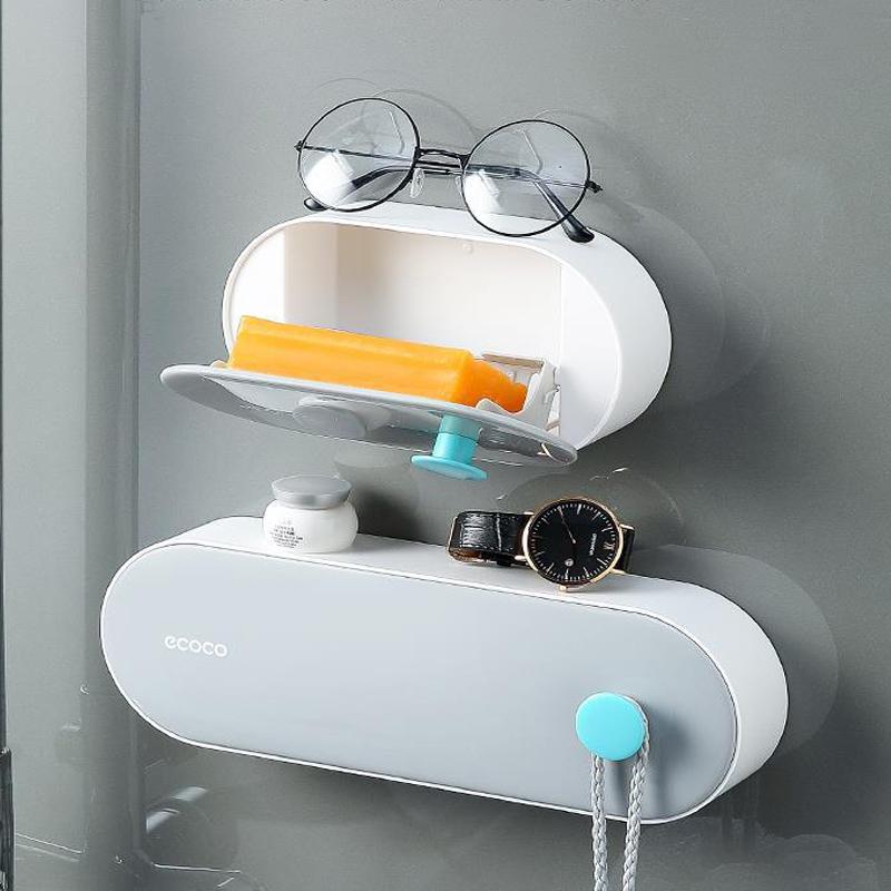 Úložný box na mýdlo s víkem Koupelnový držák na sprchovou houbu a mýdlo s odtokem pro kreativní koupelnové doplňky