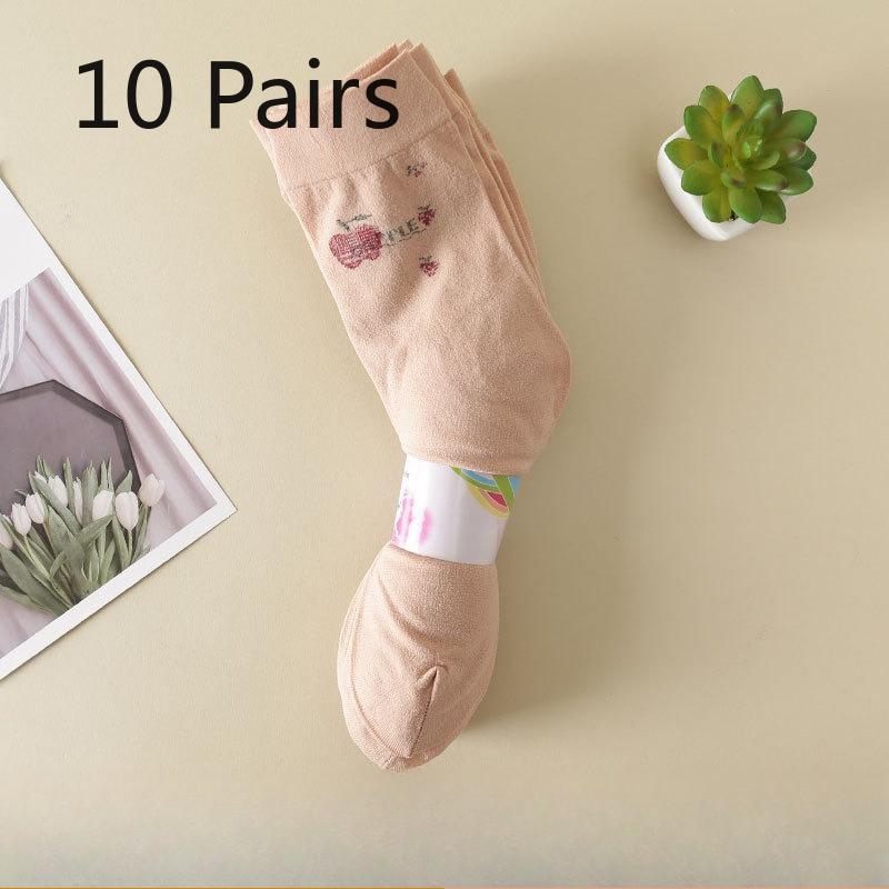 10 Pairs of Women's Summer Thin Old Jacquard Anti Hook Silk Loose Mouth Mid Aged Tube Socks