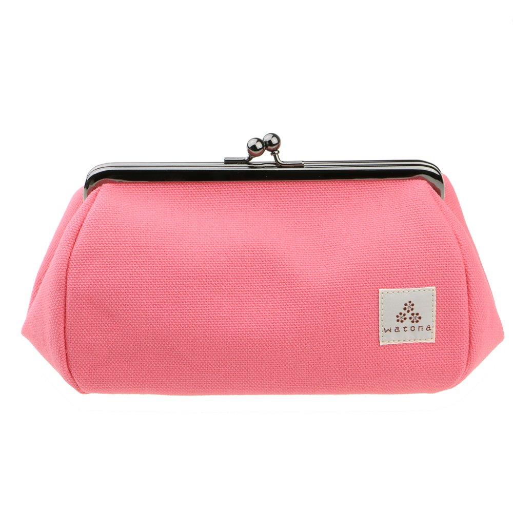 Watona Canvas Clasp Slim Cosmetic Pouch 50s 5-inch (Slim) (Rose Pink)
