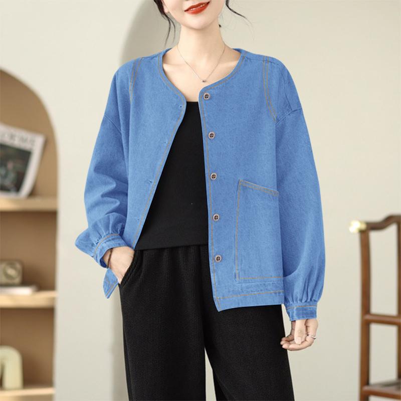 

ZANZEA Женская повседневная блузка-кардиган с круглым вырезом, свободного кроя, с длинным рукавом 5XL синий