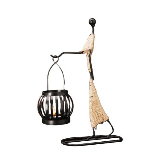 Human Figure Iron Candle Holder Handmade Metal Jute Rope Candlestick Nordic Boho Home Decor for Dining Table Bar Countertop Wedding Restaurant