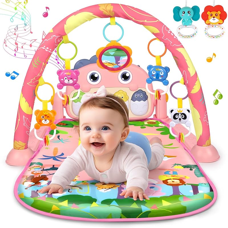 UMIKU Baby Gym Play Mats Baby Toys Tummy Time Mat Musical Activity Center for Newborn Infant Piano Babies Play Mat Music & Light Newborn Infant Gifts