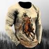 Vintage Cowboy T-Shirt Casual Sports Long Sleeve Tops Mens Western Cowboy Pattern Winter Loose Street T Shirt Clothing Pullover