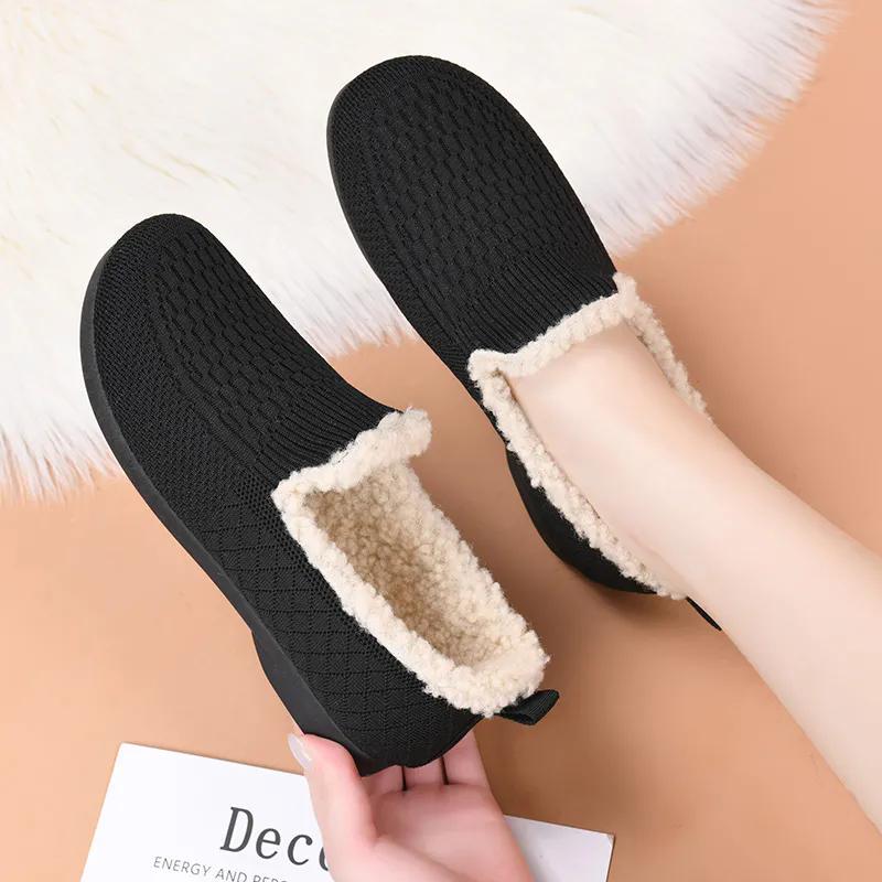 WTEMPO Versatile Large Size Casual Solid Color Shoes Women's Autumn Winter Warm Cold-proof Plush Slip-ons Shoes