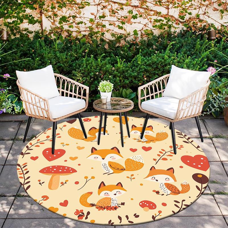 Fox pattern round rug,Carpet Rug for Living Room Bedroom Sofa Playroom Decor,Non-slip Floor Mat,Holiday Gifts and Birthday Gifts