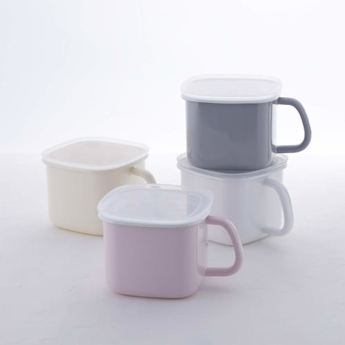 Fuji Enamel Storage Container, Square Miso Pot with Airtight Lid, Vanilla, C-KP.VA