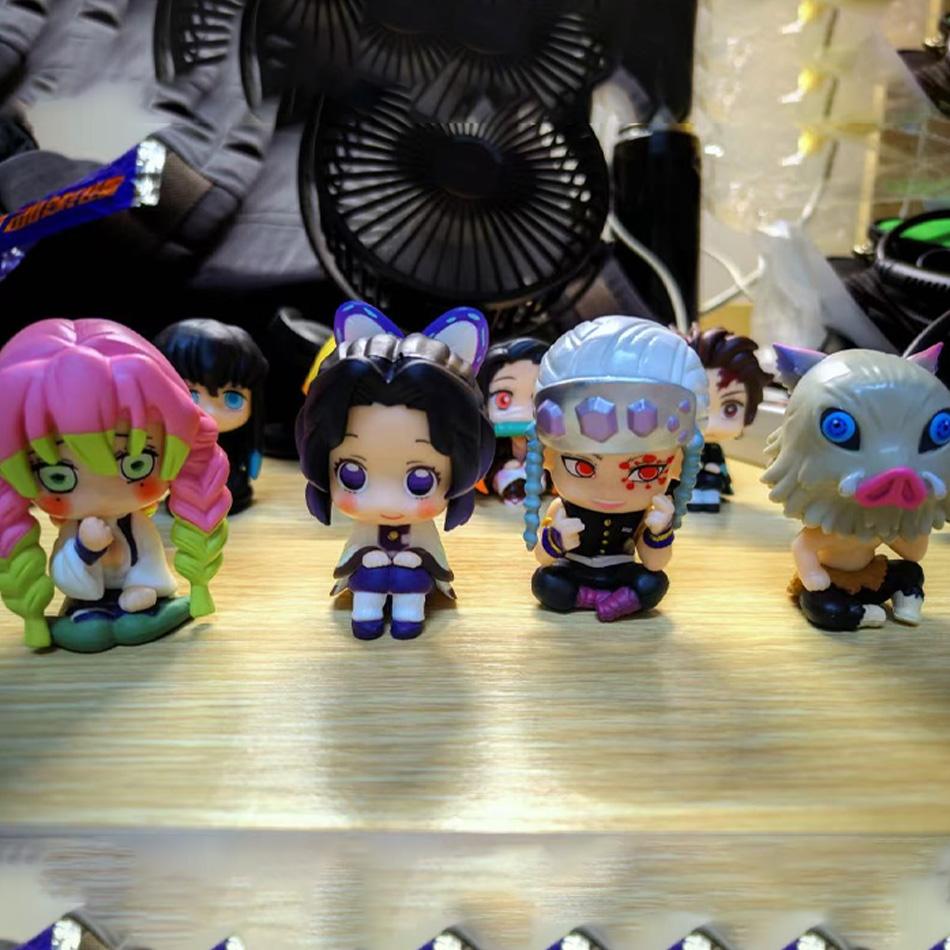 8Pcs Q Version Demon Slayer Toy Sitting Ghost Dolls Of Tanjiro Nishimura Inosuke Zenitsu - Pvc Figurines Collectible Model Gift