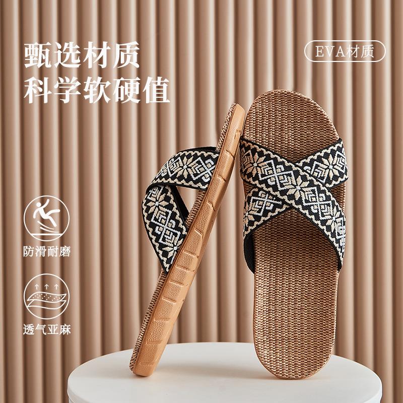 Linen slippers deodorant and non-slip indoor cotton and linen cool slippers women's summer breathable home leisure sandals free shipping