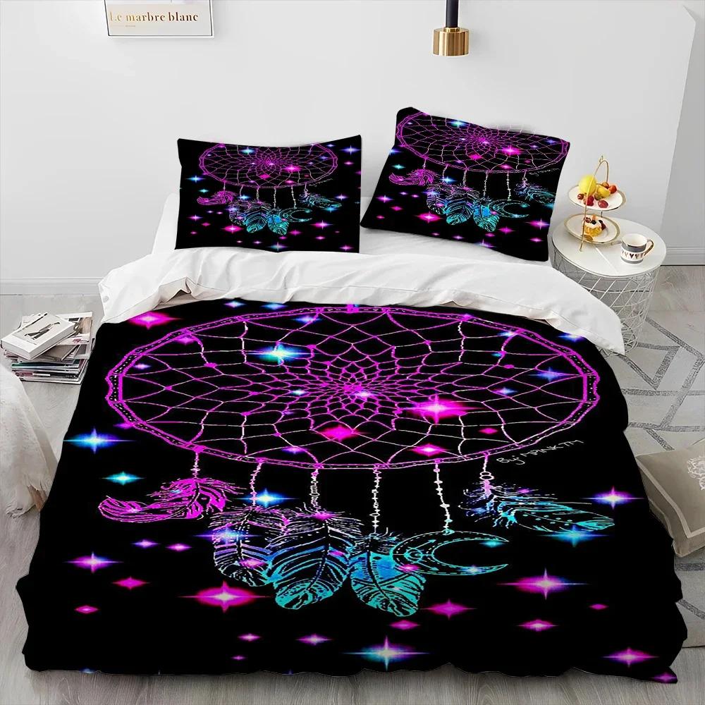 Fashion Dreamcatcher Feather Owl Comforter Bedding Set,Duvet Cover Bed Set Quilt Cover Pillowcase,King Queen Size Bedding Set
