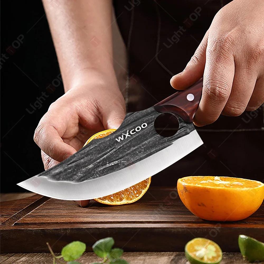 WXCOO Forged Butcher Knife Fish Boning Knife DIY Kitchen Stainless Steel Fruit Slicing Vegetable Chef Wooden Handle BBQ Cooking