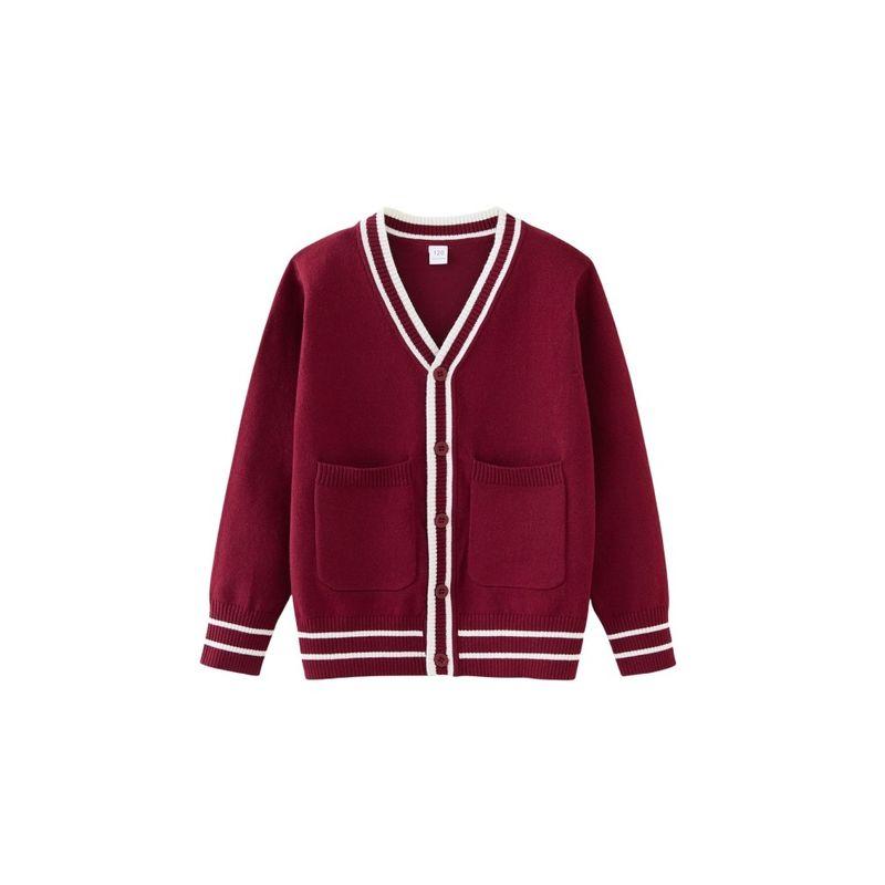 Spring and Autumn Children's Contrast Color Pocket Children's Sweater Cardigan Boy Stripe College Style Girls Sweater Coat