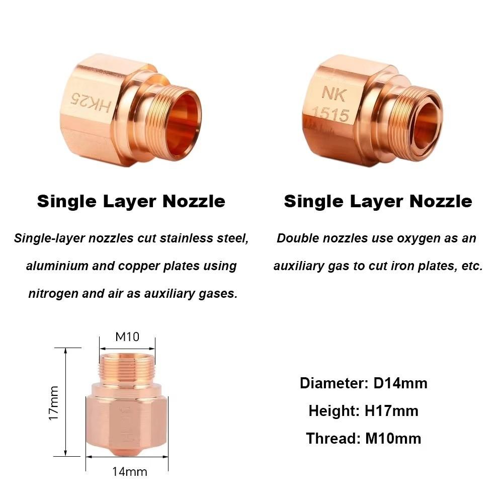 HK NK Laser Cutting Nozzles Single Double Layer Caliber 1.0-2.0mm Laser Nozzle D14 H17 M10 Fiber Cutting Head