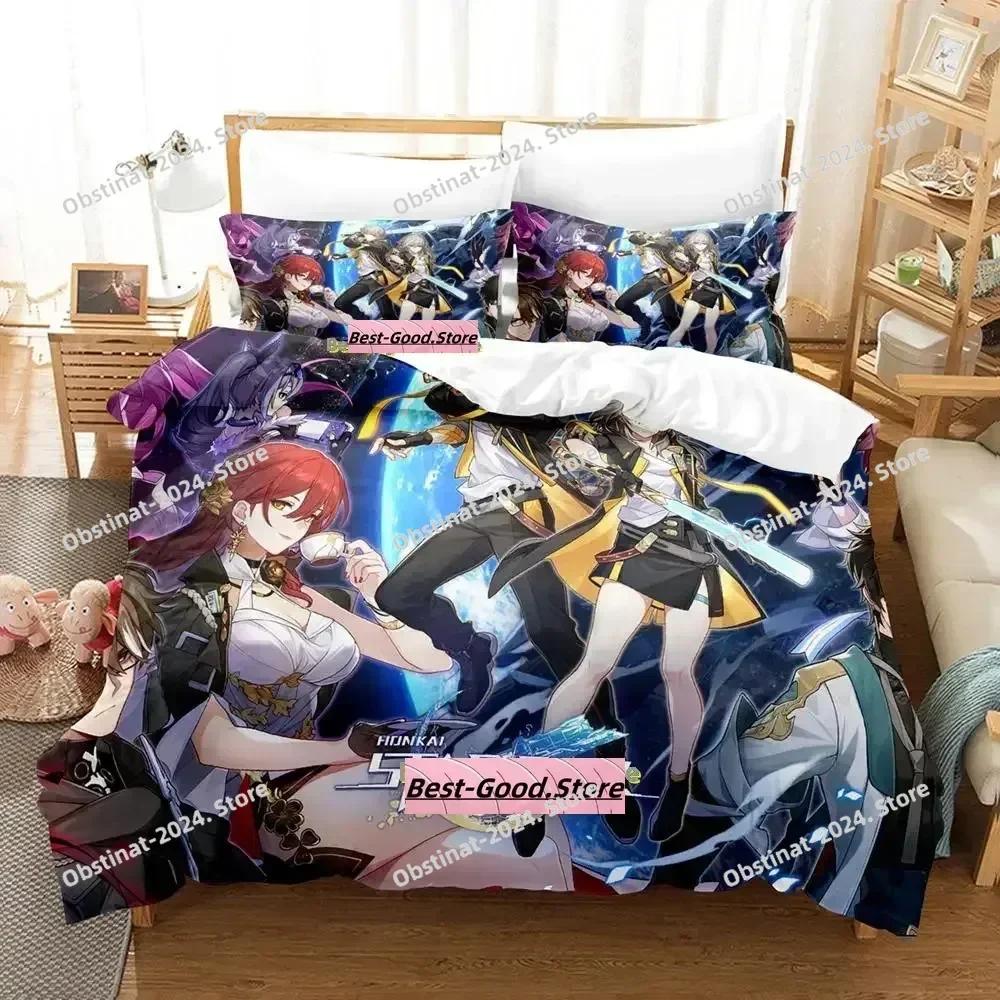 Kawaii Honkai Star Rail Bedding Set Printed Bed Set With Pillowcase Duvet Cover Single Double Queen King Size Adult Kid Bedroom