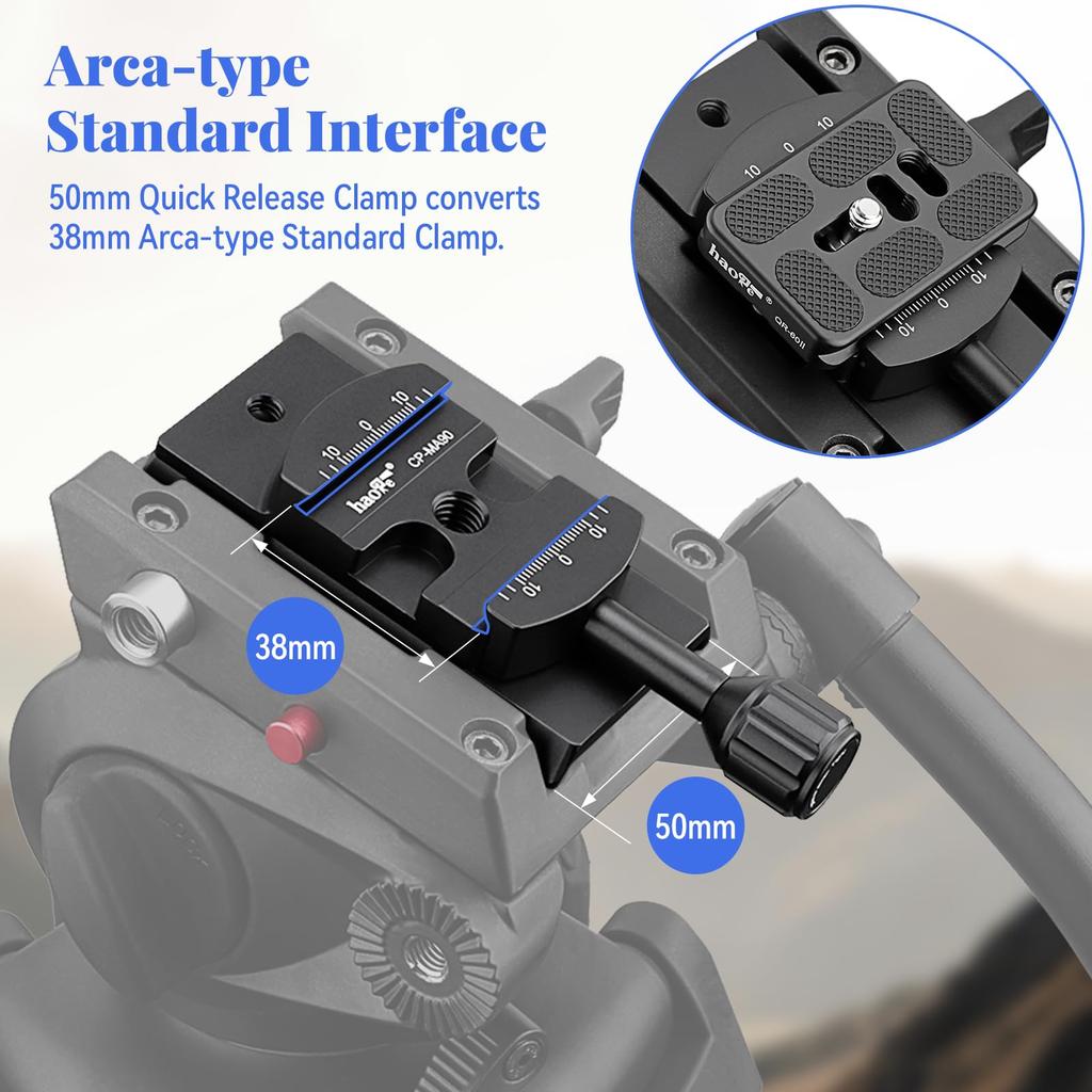 Haoge Quick Release Plate QR Clamp Adapter Converter for Specific Manfrotto Sachtler Benro Sirui Tripod Fluid Video Fits 501PL RC3 RC5 NG Heads