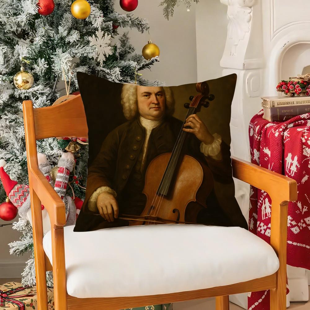 

Classical Johann Sebastian Bach Pillow Case Silky Short Plush with Invisible Zipper Dustproof Sofa Cushion Cover for Home Decor 30x30cm