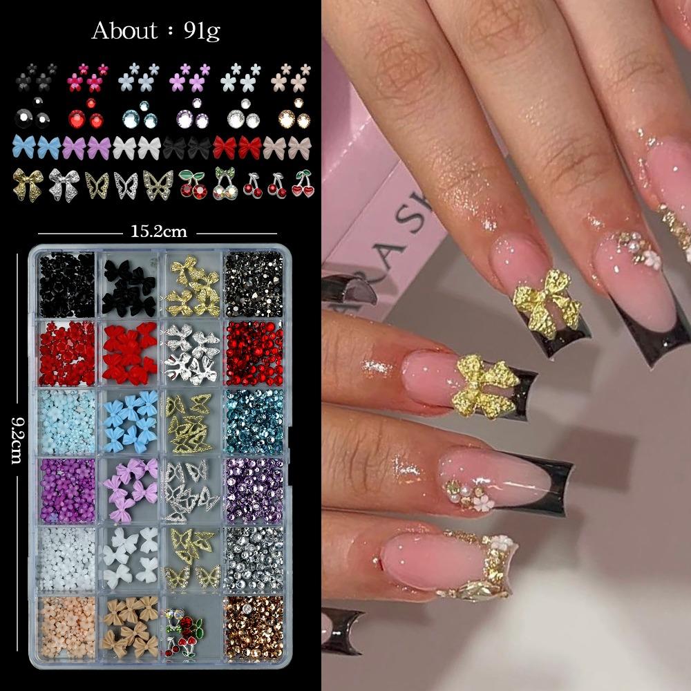 Bowknot Flower Nail Art Decorations Set Sweet Nail Parts Kits 3D Acrylic Nail Charms  for Nail Art