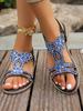 2025 Summer Flat Bottom Large Size Bohemian Rhinestone Flowers Elastic Fish Mouth Sandals Women 2025