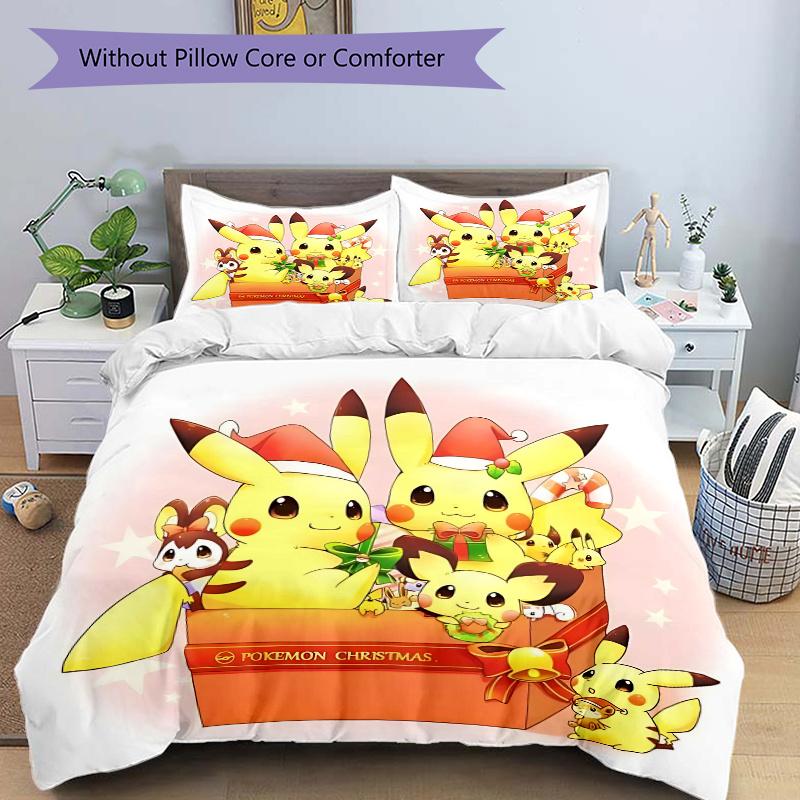 

3pcs Pikachu Family Printed Quilt Set - Includes 1 Quilt Cover and 2 Pillowcases, Machine Washable - Suitable for All Seasons.L079 135x200cm