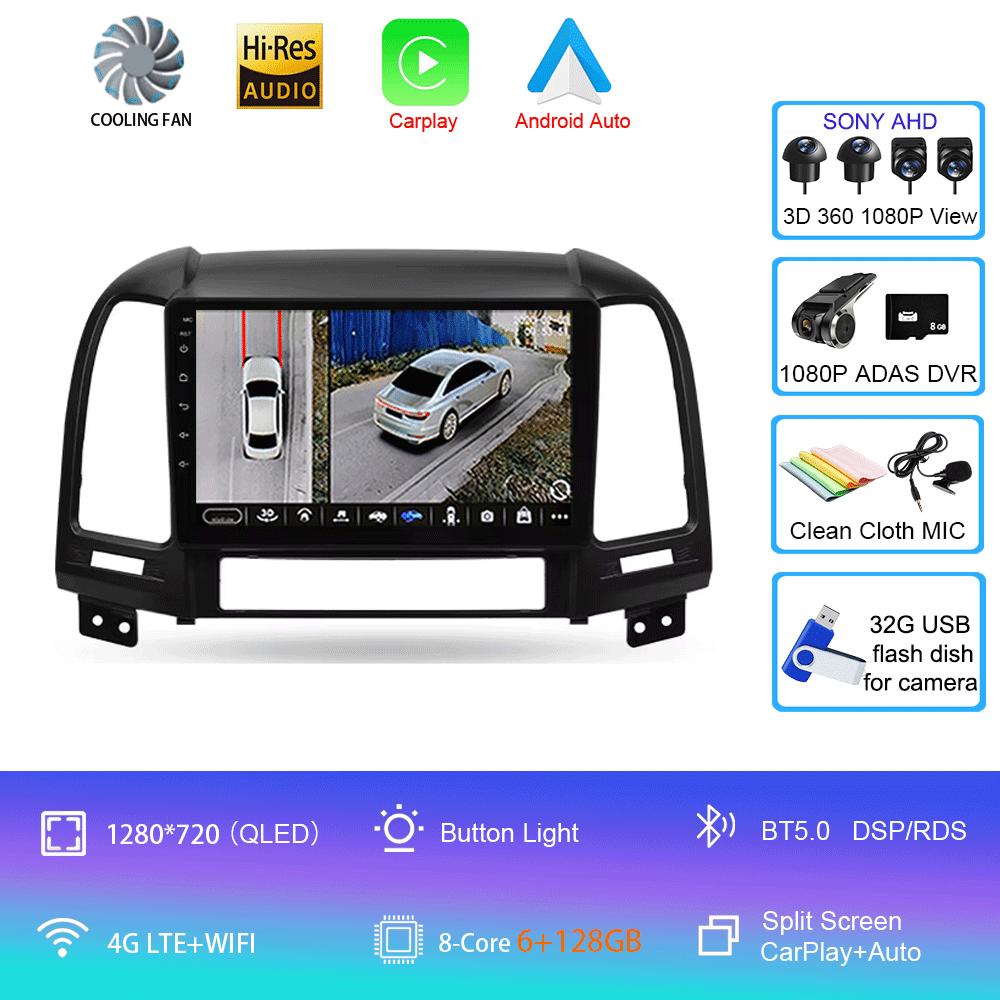 Car Radio Android 14 For Hyundai Santa Fe 2 2006 - 2012 Navigation GPS Multimedia Video Player Stereo wireless Carplay Wifi+4G