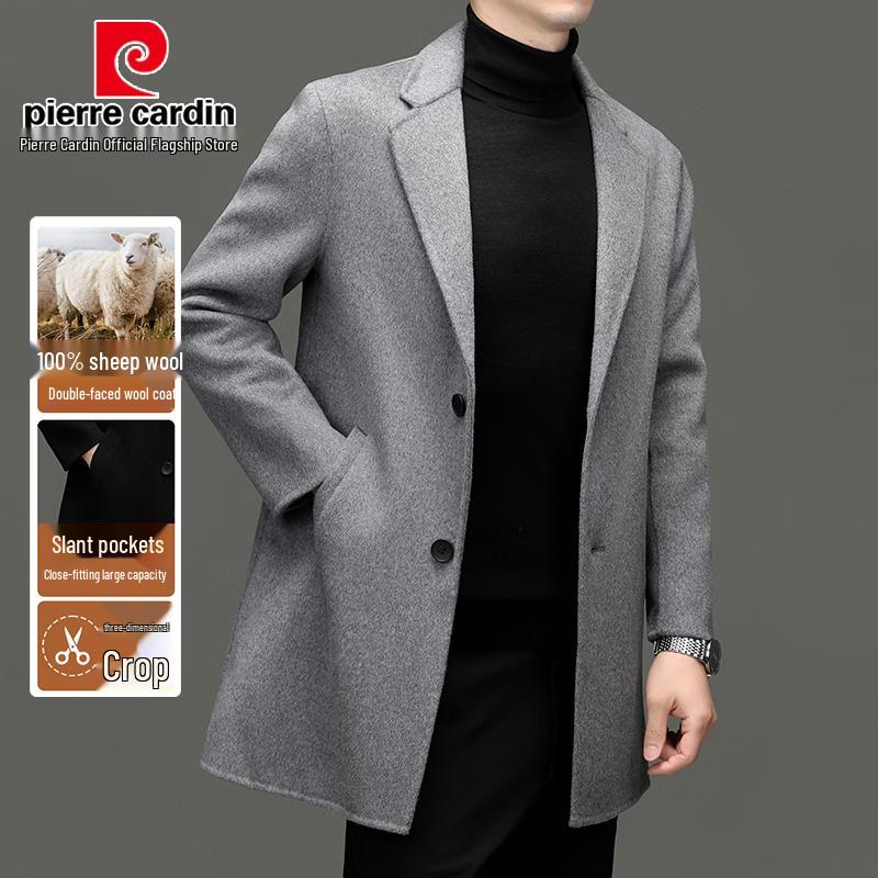 Pierre Cardin Men's 100% Merino Wool Double-Sided Mid-Length Overcoat