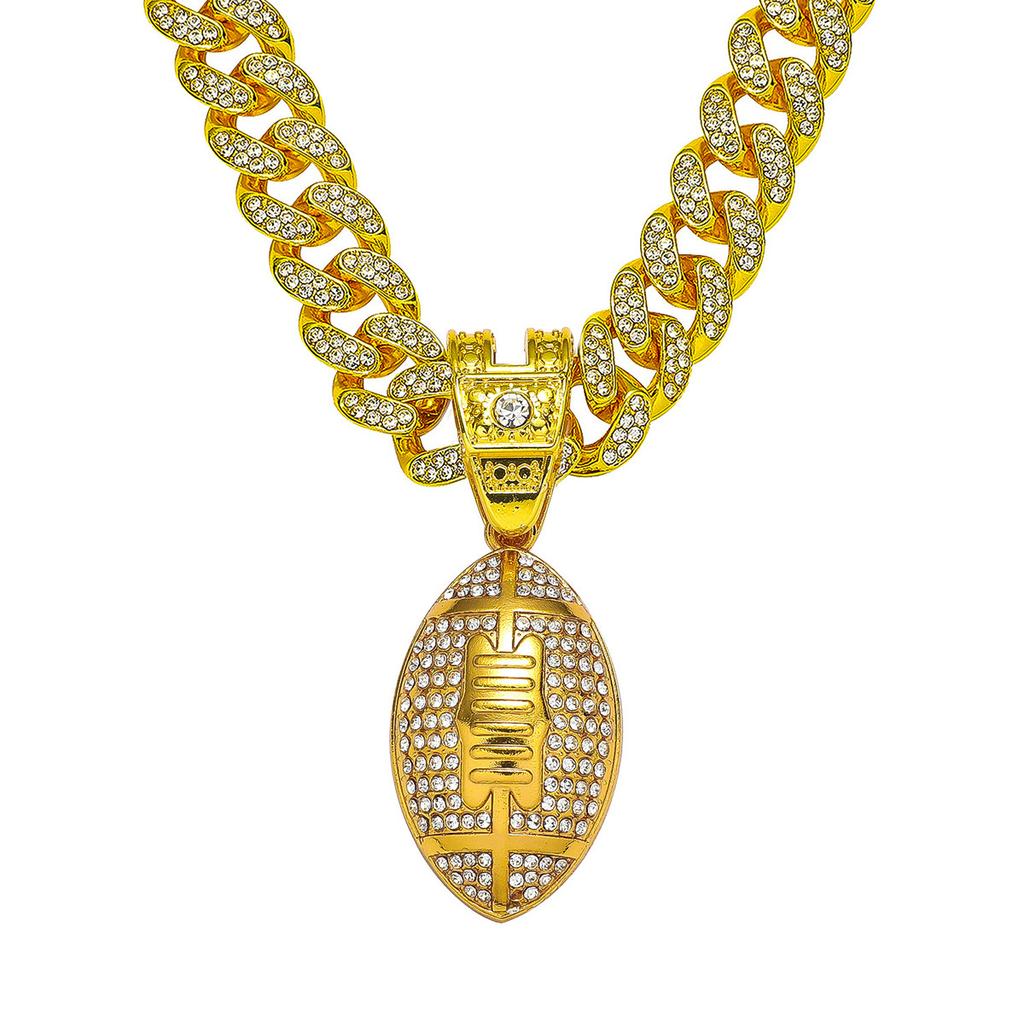 Pendentif Chaîne Cubaine Diamant Complet Rugby, Accessoires de Collier Hip Hop Européen et Américain en Alliage de Zinc