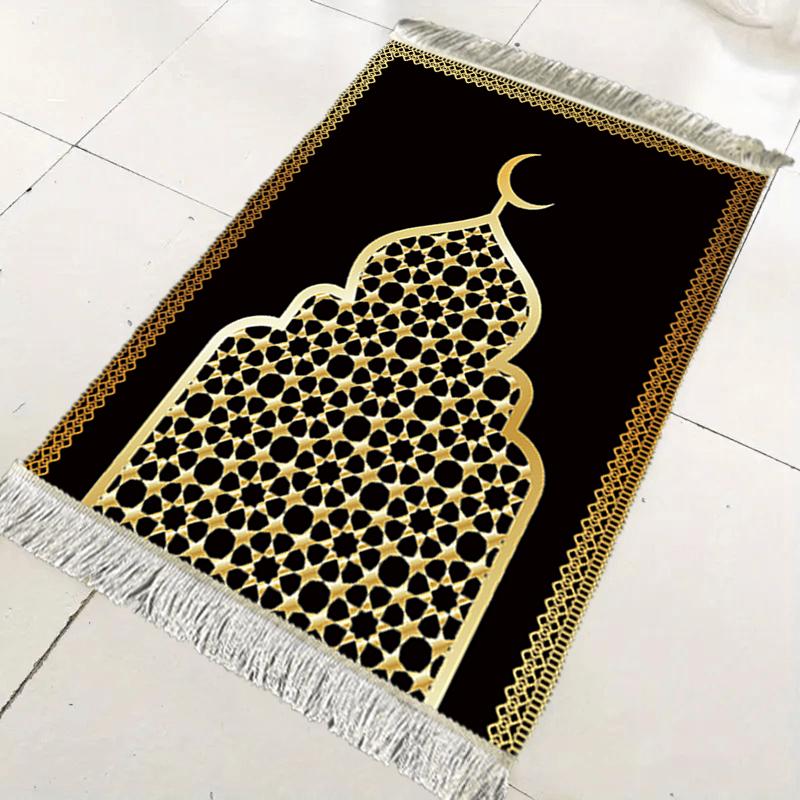 VIKAMA Black Gold Muslim Prayer Mat Foldable Prayer Rug for Men and Women Portable Indoor/Outdoor Prayer Mat Ramadan Gift
