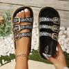 Fashion Women's Slippers 2025 Brand Plus Size Fashionable Sequin Flat Shoes New Belt Buckle Exposed Toe Outdoor Casual Women's Slippers