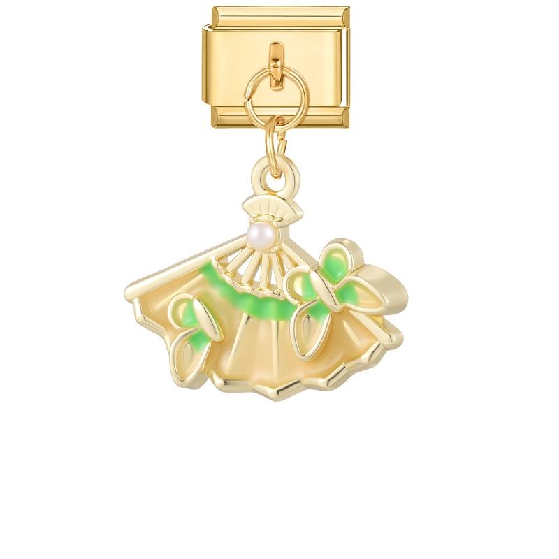 Creative Fruit Series Ice Cream Bow Shell Golden Pendant Italian Charm Links Fit 9MM Stainless Steel Bracelet DIY Making Gift