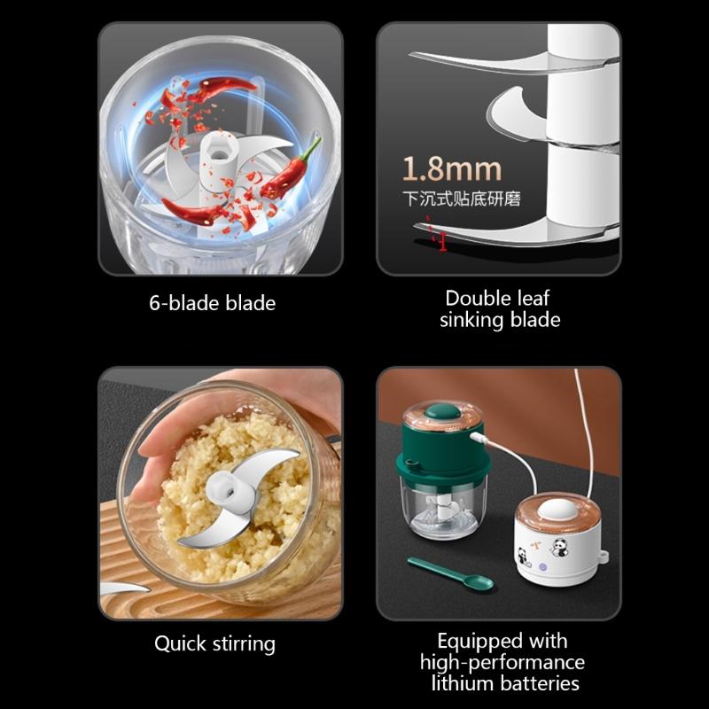 Wireless Electric Food Processor 350ml Glass Container Chopper Garlic Crusher Efficient Meat Vegetables Chopping Tool