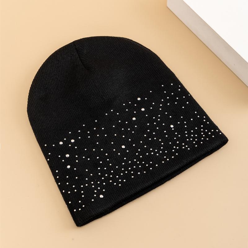 Damen Lässige Winter Herbst Mütze Stilvolle & Glänzende Strass-Dekoration Damen Beanie Outdoor Streetwear Strickmütze