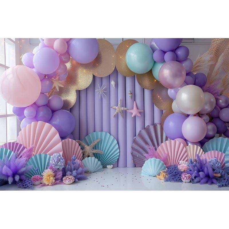 Mermaid Balloon Underwater World Theme Photography Background Newborn Baby1st Birthday Party Decor Supplies Photo Shoot Props