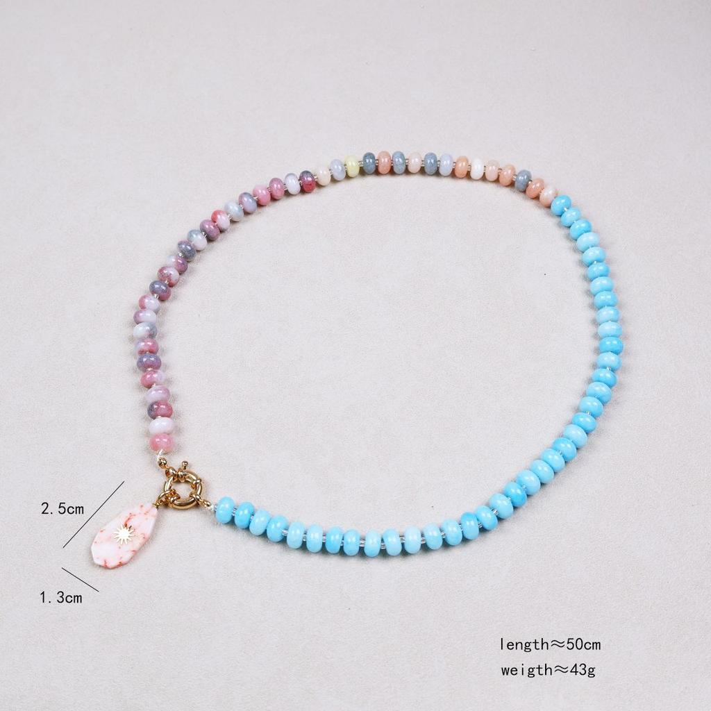 Natural Stone Pendant Colored Beaded Necklace Summer Beach Dopamine Necklace